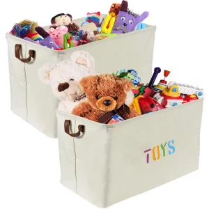 Woffit Set of 2 Toy Storage Organizer Baskets for Nursery, Playroom, Kids & Living Room, Etc, Extra Large Sturdy and Collapsible Tote Bins for Childr