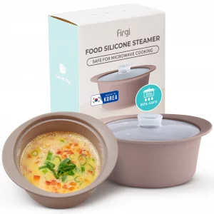 FIRGI 20oz Platinum Silicone Microwave Steamer Pot with Handle & Lid - Korean 100% Food-Grade Steamer Bowl, Heat-Resistant Cooker with Steam Holes, E