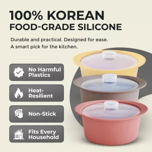 FIRGI 20oz Platinum Silicone Microwave Steamer Pot with Handle & Lid - Korean 100% Food-Grade Steamer Bowl, Heat-Resistant Cooker with Steam Holes, E