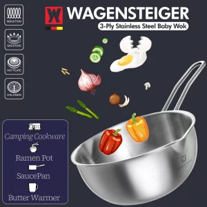 WAGENSTEIGER Stainless Steel Baby Wok 200mm / 7.87inches, 3-Ply Base with Aluminum Core, All Cooktops, Multipurpose Saucepan, Ramen Pot, On-the-go Co