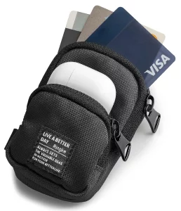 Ringke Mini Pouch Two Pocket, Small Bag for Universal Wireless Ear Buds, Durable Waterproof Keychain Accessories Compatible with AirPods Pro 2nd Gene