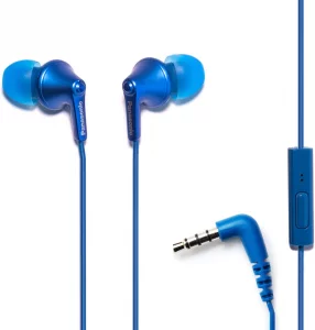 Panasonic ErgoFit Wired Earbuds with Microphone, 3.5mm Jack Headphones with Mic and Call Controller, Ergonomic Custom-Fit Earpieces (S/M/L), for Phon