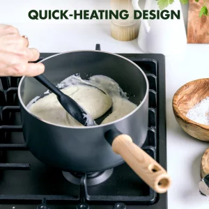 GreenPan Hudson Healthy Ceramic Nonstick, 8 Piece Cookware Pots and Pans Set, Vintage Wood Inspired Handle, PFAS-Free, Dishwasher Safe, Black