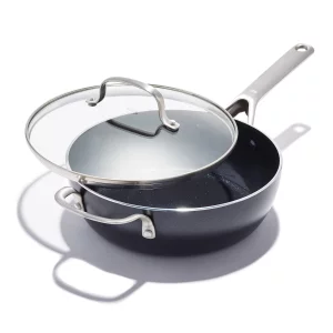 OXO Agility 3QT Chefs Pan with Glass Lid, Ceramic Nonstick Cookware PFAS-Free, Induction Suitable, 600F Oven Safe, Durable Versatile Cookware for H
