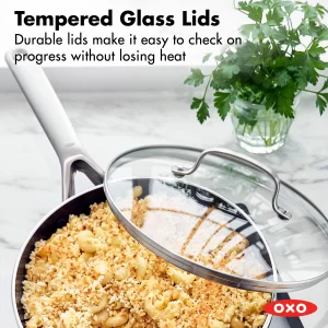 OXO Agility 3QT Chefs Pan with Glass Lid, Ceramic Nonstick Cookware PFAS-Free, Induction Suitable, 600F Oven Safe, Durable Versatile Cookware for H
