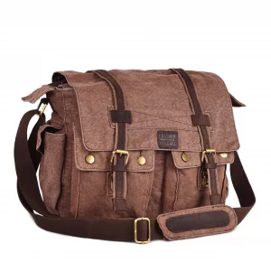 LEATHER VILLAGE Vintage Canvas Messenger Bag  16 Inch Handmade Laptop Shoulder Bag for Men & Women  Crossbody Work Bag for Office, Travel & Daily U