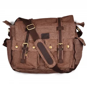 LEATHER VILLAGE Vintage Canvas Messenger Bag  16 Inch Handmade Laptop Shoulder Bag for Men & Women  Crossbody Work Bag for Office, Travel & Daily U