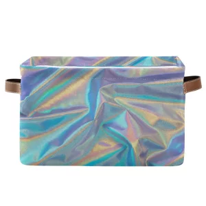 Qilmy Light Blue Multicolored Iridescent Rectangular Storage Bin Organizer Laundry Basket, Foldable Rectangular Storage Box with Handles - Large Orga