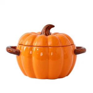 Dutch Oven Pot with Lid, Pumpkin Pottery Dessert Saucepan, Mini Baking Dish Cute Pumpkin Bowl, Covered Dutch Oven Ceramic Stockpot, Pumpkins-Shaped C