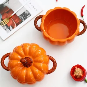 Dutch Oven Pot with Lid, Pumpkin Pottery Dessert Saucepan, Mini Baking Dish Cute Pumpkin Bowl, Covered Dutch Oven Ceramic Stockpot, Pumpkins-Shaped C