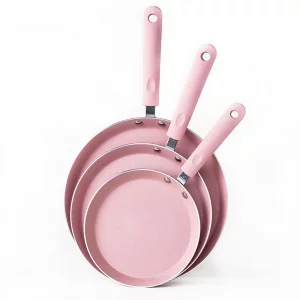 JUSTUP Nonstick Frying Pan Set?3 Piece Pots and Pans Set Nonstick?Pink Kitchen Cookware Sets with Non Stick Pan Coating,10 Inch,8 Inch and 6 Inch Non
