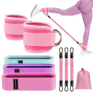 9 pcs Ankle Resistance Bands with Cuffs, Ankle Weights for Legs Glutes, Ankle Bands for Working Out Exercise Bands Set for Butt Lift Women Workout Eq