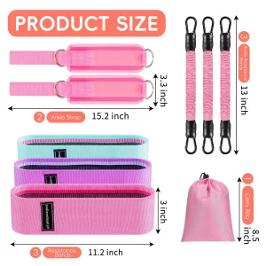 9 pcs Ankle Resistance Bands with Cuffs, Ankle Weights for Legs Glutes, Ankle Bands for Working Out Exercise Bands Set for Butt Lift Women Workout Eq