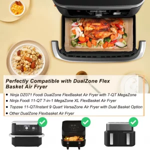 BYKITCHEN Air Fryer Liners Compatible with Ninja Foodi DZ071 7-QT/ 11-QT/Bella 4 QT TriZone Airfryer/Instant 9 QT DualZone FlexBasket Airfryer, 100pc