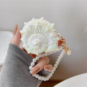 suwegx Fashion Ear Buds Case for Airpods Pro 3 (2025 Release),Beautiful 3D Conch Seashell Protective Cover for Airpod pro 3rd Gen with Wrist Chain fo