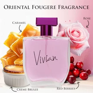 Vivian for Women - Floral Fruity Long Lasting Fragrance - Top Notes of Red Berries & Rose - Base Scents of Creme Brulee & Caramel - Paraben Free & Cr
