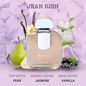 Jean Rish Marbella, Eau De Parfum for Women, (3.4 Fl Oz / 100ml) with Pear-Jasmine-Vanilla, Long Lasting and Luxury Fragrance, Made in USA