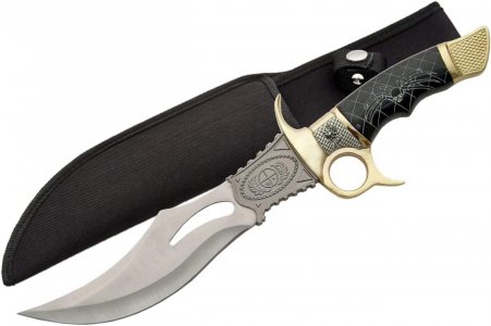 SZCO Spider Design Bowie Knife 14 Inch - Camping Knife with Brown Handle, Stainless Steel Blade, Brass guard and pommel