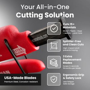 Ronan Multi-Cut Industrial Cutter – Heavy-Duty Blade for Plastic, Rubber, Wood, Leather & More 3 Extra Blades Included