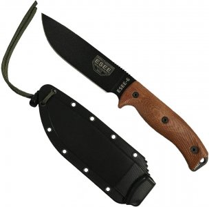 ESEE-6 1095 Carbon Steel, Black Sheath (Black Blade, Natural Canvas Micarta 3D Handle)