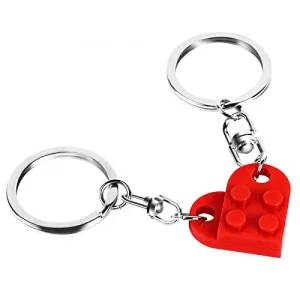 Meyerascal Red Heart Keychain Set for Couples, Brick Heart Keychain for Boyfriend Girlfriend, 2 Pcs Matching Hear t Colorful Keychains.(Red)