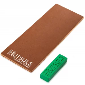 Hutsuls Brown Leather Strop with Compound - Get Razor-Sharp Edges with Stropping Kit, Green Honing Compound & Vegetable Tanned Two Sided Knife Sharpe