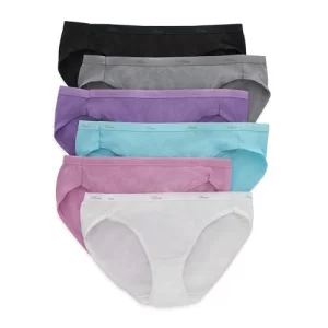 Hanes Women's Bikini Panties Pack, Moisture-Wicking Cotton Bikini Underwear for Women 6-Pack (Colors May Vary)