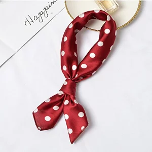 Patiky Women Silk Neckerchief Polka Dot Small Square Neck Scarf for Women PSSJ01 (Burgundy)