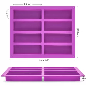 8 Cavity Granola Bar Molds, 2 Pack Rectangle Silicone Chocolate Candy Bar Molds for Baking Cereal Energy Bar, Protein Bar, Brownie, Cheesecake