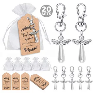 MOVINPE 20pcs Angel Favor Keychains plus Organza Bags plus Thank You Kraft Tags, Guest Return Favors for Baby Shower, Bridal Shower, Wedding Charm, P