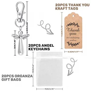 MOVINPE 20pcs Angel Favor Keychains plus Organza Bags plus Thank You Kraft Tags, Guest Return Favors for Baby Shower, Bridal Shower, Wedding Charm, P