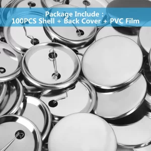 100 Pieces Blank Button Badge Parts for Button Maker Machine, Metal Shells Metal Back Cover and Clear Mylar Components, DIY Crafts Arts Supplies for 