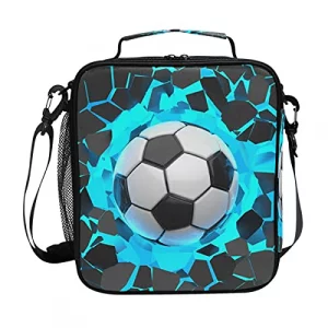 Lunch Bag Insulated Lunch Box Bag 3D Light Wall Football Soccer Pattern Cooler Tote Bag for Girls Boys Students School