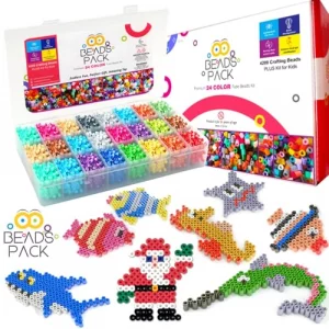 BeadsPack Fuse Beads Kit for Kids with 4200 Beads 5mm - 1 Pegboard, Tweezer, Pattern & Iron Paper  24 Assorted Color Iron-On Melty Beads for Kids Cr