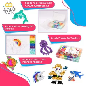 BeadsPack Fuse Beads Kit for Kids with 4200 Beads 5mm - 1 Pegboard, Tweezer, Pattern & Iron Paper  24 Assorted Color Iron-On Melty Beads for Kids Cr