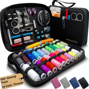Vellostar Sewing Kit for Adults & Beginners  Portable Needle & Thread Travel Kit w/ 24 Thread Colors, Needles, Scissors & Tape Measure for Emergency