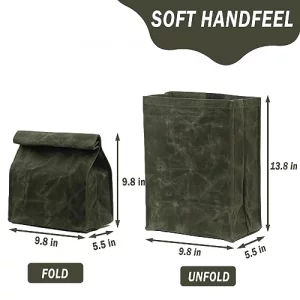 Kaaltisy Waxed Canvas Lunch Bags Work Lunch Box Eco-friendly Reusable Lunch Bag with Hook and Loop Closure, Green, Soft Handfeel