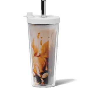 Dodoko Reusable Boba Cup with Resealable Lid Plug - 17 Oz Double Wall Insulated | Smoothie Tumbler | Wide Stainless Steel Straw For Bubble Tea, Boba 