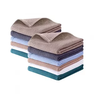 QUILTINA Dish Towels Set,100% Cotton Waffle Weave Kitchen Towels 6 Pack,17 x 25 Inches for Kitchen,Ultra Soft Dish Drying Towels(White, Gray, Light K