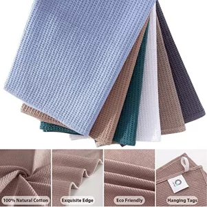 QUILTINA Dish Towels Set,100% Cotton Waffle Weave Kitchen Towels 6 Pack,17 x 25 Inches for Kitchen,Ultra Soft Dish Drying Towels(White, Gray, Light K