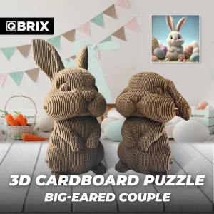 QBRIX Big-Eared Couple 3D Puzzles for Adults, 3D Model Kit for Teens, DIY Crafts for Home Decor, Original Gift for Boys&Girls, Handmade Bunny Toy 14+