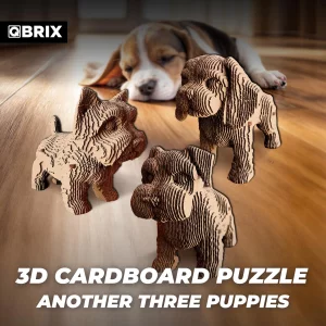 QBRIX Another 3 Puppies 3D Puzzles for Adults, 3D Model Kit for Teens, DIY Crafts for Home Decor, Universal and Original Gift, Cardboard Model Buildi