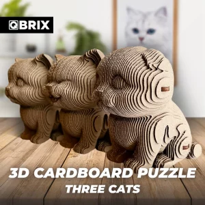 QBRIX 3 Cats 3D Puzzles for Adults, 3D Model Kit for Teens, DIY Crafts for Home Decor, Universal and Original Gift , Cardboard Model Building Kit,14+