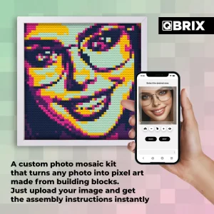 QBRIX Custom Selfie Mosaic Building Set | Art Kit for Wall Art Creation from Any Photo | Personalised Gift | Building Blocks Portrait with Frame | Pi