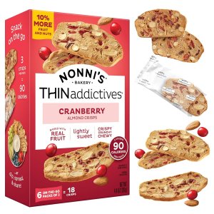 Nonni's THINaddictives Cranberry Almond Nut Cookies, Sweet Crunchy & Chewy Crisps, Individually Wrapped, Kosher Snack, 6 Packs of 3 Crisps, 4.4 oz