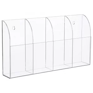 Yeeco Acrylic Remote Holder Wall Mount - 4 Compartment, Clear Acrylic Remote Control Holder, 10.4''1.6''5.6'' Wall Pen Holder, Pen & Makeup Key Organ
