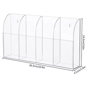 Yeeco Acrylic Remote Holder Wall Mount - 4 Compartment, Clear Acrylic Remote Control Holder, 10.4''1.6''5.6'' Wall Pen Holder, Pen & Makeup Key Organ