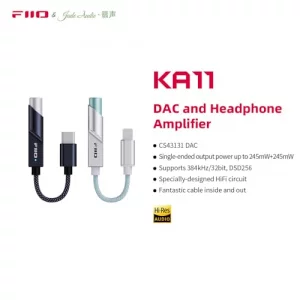 FiiO KA11 USB C to 3.5mm Audio Adapter 32bit/384KHz, USB Type C Dongle HiFi DAC Amplifier for Android/iOS/Windows/Mac (Silver, TC)