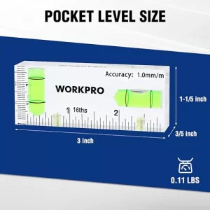 WORKPRO Small Level, 3 Inch Mini Level Tool, Magnetic Level with 2 Different Bubbles 90/180, Shatterproof Cross Check Bubble Level, Pocket Level fo