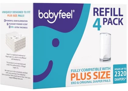 Babyfeel Refills Compatible with DEKOR PLUS Diaper Pails | 4 Pack | Exclusive 30% Extra Thickness | Diaper Pail Refills with Powerful Odor Eliminatio